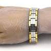Stainless Steel Solid Bracelet, Polished, Two Tone, 03.114.0256.09 (14 MM Thickness, 9 Inches Length)