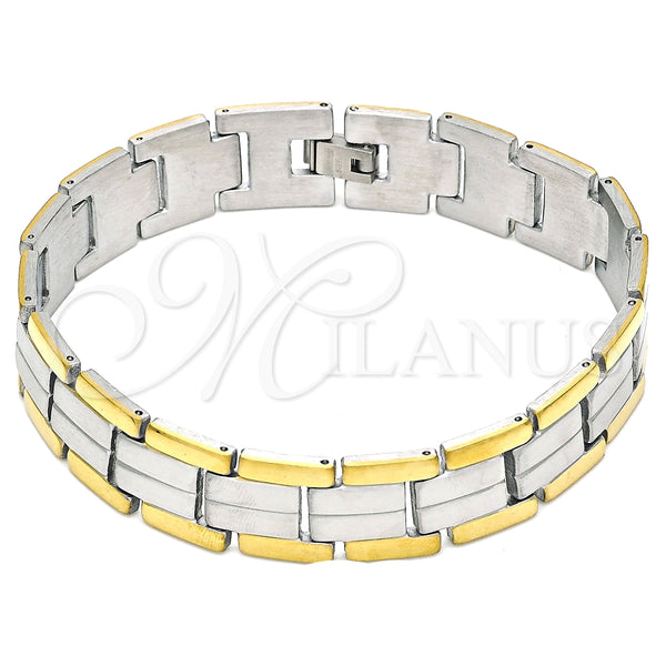Stainless Steel Solid Bracelet, Polished, Two Tone, 03.114.0256.09 (14 MM Thickness, 9 Inches Length)