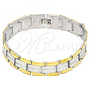 Stainless Steel Solid Bracelet, Polished, Two Tone, 03.114.0256.09 (14 MM Thickness, 9 Inches Length)