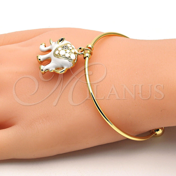 Gold Filled Jewelry — Individual Bangle Elephant Design with White Crystal White — main product view — SKU 114300 | Oro Laminado joyería — Individual Bangle Elephant diseño with cristal blanco blanco — SKU 114300