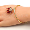 Oro Laminado Individual Bangle, Gold Filled Style Elephant Design, with White Crystal, Red Enamel Finish, Golden Finish, 07.179.0002.1 (02 MM Thickness, One size fits all)