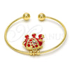 Oro Laminado Individual Bangle, Gold Filled Style Elephant Design, with White Crystal, Red Enamel Finish, Golden Finish, 07.179.0002.1 (02 MM Thickness, One size fits all)