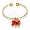Oro Laminado Individual Bangle, Gold Filled Style Elephant Design, with White Crystal, Red Enamel Finish, Golden Finish, 07.179.0002.1 (02 MM Thickness, One size fits all)