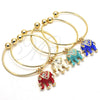 Oro Laminado Individual Bangle, Gold Filled Style Elephant Design, with White Crystal, Red Enamel Finish, Golden Finish, 07.179.0002.1 (02 MM Thickness, One size fits all)