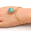 Oro Laminado Individual Bangle, Gold Filled Style Elephant Design, with White Crystal, Turquoise Enamel Finish, Golden Finish, 07.179.0002.2 (02 MM Thickness, One size fits all)