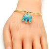 Oro Laminado Individual Bangle, Gold Filled Style Elephant Design, with White Crystal, Turquoise Enamel Finish, Golden Finish, 07.179.0002.2 (02 MM Thickness, One size fits all)