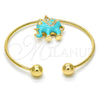 Oro Laminado Individual Bangle, Gold Filled Style Elephant Design, with White Crystal, Turquoise Enamel Finish, Golden Finish, 07.179.0002.2 (02 MM Thickness, One size fits all)