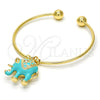 Oro Laminado Individual Bangle, Gold Filled Style Elephant Design, with White Crystal, Turquoise Enamel Finish, Golden Finish, 07.179.0002.2 (02 MM Thickness, One size fits all)