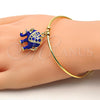 Oro Laminado Individual Bangle, Gold Filled Style Elephant Design, with White Crystal, Blue Enamel Finish, Golden Finish, 07.179.0002.3 (02 MM Thickness, One size fits all)