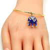Oro Laminado Individual Bangle, Gold Filled Style Elephant Design, with White Crystal, Blue Enamel Finish, Golden Finish, 07.179.0002.3 (02 MM Thickness, One size fits all)