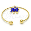 Oro Laminado Individual Bangle, Gold Filled Style Elephant Design, with White Crystal, Blue Enamel Finish, Golden Finish, 07.179.0002.3 (02 MM Thickness, One size fits all)