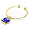 Oro Laminado Individual Bangle, Gold Filled Style Elephant Design, with White Crystal, Blue Enamel Finish, Golden Finish, 07.179.0002.3 (02 MM Thickness, One size fits all)