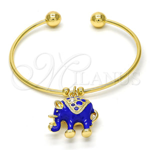 Gold Filled Jewelry — Individual Bangle Elephant Design with White Crystal Blue — main product view — SKU 114303 | Oro Laminado joyería — Individual Bangle Elephant diseño with cristal blanco Blue — SKU 114303