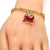 Oro Laminado Charm Bracelet, Gold Filled Style Elephant and Rolo Design, with White Crystal, Red Enamel Finish, Golden Finish, 03.179.0001.1.07 (06 MM Thickness, 7 Inches Length)