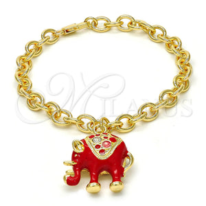 Gold Filled Bracelet — Charm Bracelet Elephant and Rolo Design with White — main product view — SKU 114309 | Oro Laminado brazalete — Charm Bracelet Elephant and Rolo diseño with blanco — SKU 114309