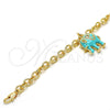 Oro Laminado Charm Bracelet, Gold Filled Style Elephant and Rolo Design, with White Crystal, Turquoise Enamel Finish, Golden Finish, 03.179.0001.2.07 (06 MM Thickness, 7 Inches Length)