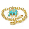 Oro Laminado Charm Bracelet, Gold Filled Style Elephant and Rolo Design, with White Crystal, Turquoise Enamel Finish, Golden Finish, 03.179.0001.2.07 (06 MM Thickness, 7 Inches Length)