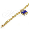 Oro Laminado Charm Bracelet, Gold Filled Style Elephant and Rolo Design, with White Crystal, Blue Enamel Finish, Golden Finish, 03.179.0001.3.07 (06 MM Thickness, 7 Inches Length)