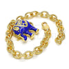Oro Laminado Charm Bracelet, Gold Filled Style Elephant and Rolo Design, with White Crystal, Blue Enamel Finish, Golden Finish, 03.179.0001.3.07 (06 MM Thickness, 7 Inches Length)