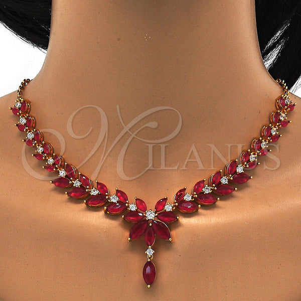Gold Filled Ring — Necklace and Earring Leaf Design with Ruby Cubic — alternate product view — SKU 114315 | Oro Laminado anillo — Necklace and Earring Leaf diseño with Ruby Cubic — SKU 114315