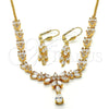 Oro Laminado Necklace and Earring, Gold Filled Style Teardrop and Leaf Design, with White Cubic Zirconia, Polished, Golden Finish, 06.221.0002
