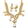 Oro Laminado Necklace and Earring, Gold Filled Style Teardrop Design, with White Cubic Zirconia, Polished, Golden Finish, 06.221.0005