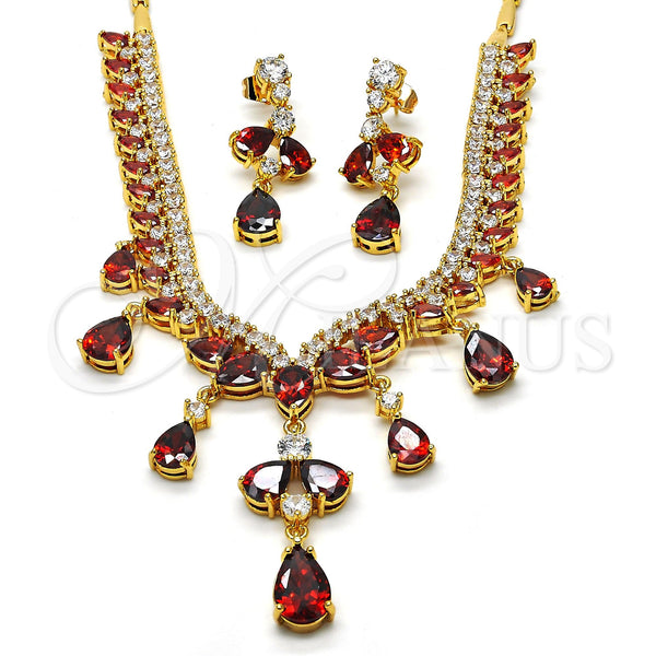 Gold Filled Ring — Necklace and Earring Teardrop Design with Garnet and — main product view — SKU 114320 | Oro Laminado anillo — Necklace and Earring Teardrop diseño with Garnet and — SKU 114320