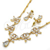 Oro Laminado Necklace and Earring, Gold Filled Style Flower and Teardrop Design, with White Cubic Zirconia, Polished, Golden Finish, 06.205.0003