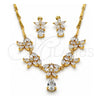 Oro Laminado Necklace and Earring, Gold Filled Style Flower and Teardrop Design, with White Cubic Zirconia, Polished, Golden Finish, 06.205.0003
