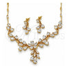 Oro Laminado Necklace and Earring, Gold Filled Style Flower and Leaf Design, with White Cubic Zirconia, Polished, Golden Finish, 06.205.0004