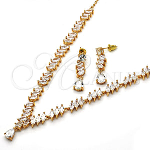 Gold Filled Ring — Necklace and Earring Teardrop Design with White Cubic — main product view — SKU 114327 | Oro Laminado anillo — Necklace and Earring Teardrop diseño with blanco Cubic — SKU 114327