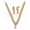 Oro Laminado Necklace and Earring, Gold Filled Style Teardrop Design, with White Cubic Zirconia, Polished, Golden Finish, 06.205.0005