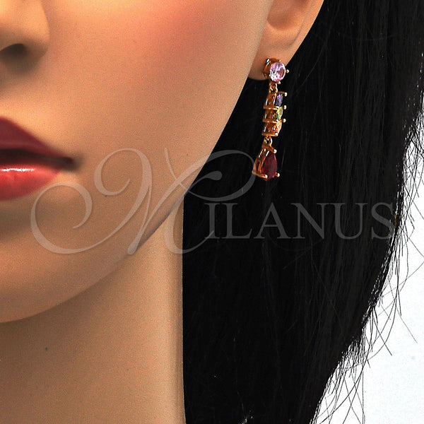 Gold Filled Ring — Necklace and Earring Teardrop Design with Multicolor Cubic — alternate product view — SKU 114328 | Oro Laminado anillo — Necklace and Earring Teardrop diseño with Multicolor Cubic — SKU 114328