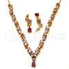 Oro Laminado Necklace and Earring, Gold Filled Style Teardrop Design, with Multicolor Cubic Zirconia, Polished, Golden Finish, 06.205.0005.1