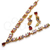 Oro Laminado Necklace and Earring, Gold Filled Style Teardrop Design, with Multicolor Cubic Zirconia, Polished, Golden Finish, 06.205.0005.1