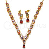 Oro Laminado Necklace and Earring, Gold Filled Style Teardrop Design, with Multicolor Cubic Zirconia, Polished, Golden Finish, 06.205.0005.1