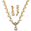 Oro Laminado Necklace and Earring, Gold Filled Style Teardrop and Leaf Design, with White Cubic Zirconia, Polished, Golden Finish, 06.205.0006