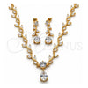 Oro Laminado Necklace and Earring, Gold Filled Style Teardrop and Leaf Design, with White Cubic Zirconia, Polished, Golden Finish, 06.205.0006