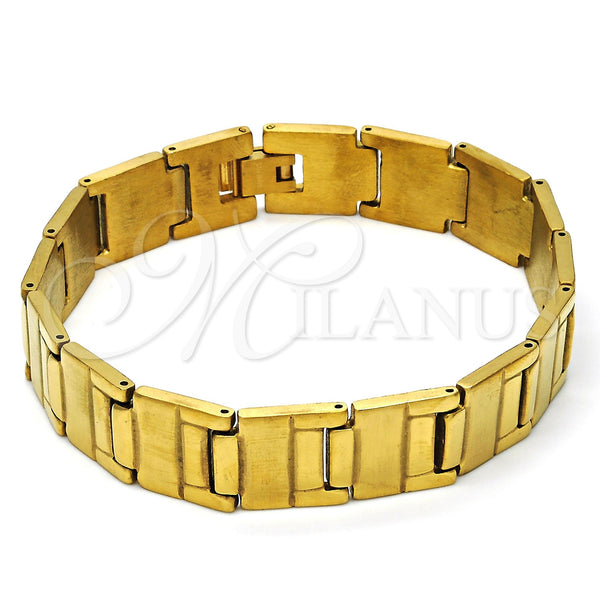 Stainless Steel Solid Bracelet, Brushed Finish, Golden Finish, 03.114.0284.08 (14 MM Thickness, 8 Inches Length)