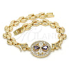 Oro Laminado Fancy Bracelet, Gold Filled Style Flower Design, with Amethyst and White Cubic Zirconia, Polished, Golden Finish, 03.210.0044.2.08 (8 Inches Length)