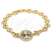 Oro Laminado Fancy Bracelet, Gold Filled Style Flower Design, with Amethyst and White Cubic Zirconia, Polished, Golden Finish, 03.210.0044.2.08 (8 Inches Length)