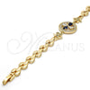 Oro Laminado Fancy Bracelet, Gold Filled Style Flower Design, with Sapphire Blue and White Cubic Zirconia, Polished, Golden Finish, 03.210.0044.3.08 (08 MM Thickness, 8 Inches Length)