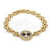 Oro Laminado Fancy Bracelet, Gold Filled Style Flower Design, with Sapphire Blue and White Cubic Zirconia, Polished, Golden Finish, 03.210.0044.3.08 (08 MM Thickness, 8 Inches Length)