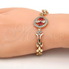 Oro Laminado Fancy Bracelet, Gold Filled Style Flower Design, with Ruby and White Cubic Zirconia, Polished, Golden Finish, 03.210.0044.4.08 (08 MM Thickness, 8 Inches Length)