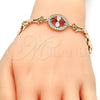 Oro Laminado Fancy Bracelet, Gold Filled Style Flower Design, with Ruby and White Cubic Zirconia, Polished, Golden Finish, 03.210.0044.4.08 (08 MM Thickness, 8 Inches Length)