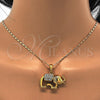 Oro Laminado Pendant Necklace, Gold Filled Style Elephant Design, with White Crystal, Polished, Golden Finish, 04.118.0115.18 (02 MM Thickness, 18 Inches Length)