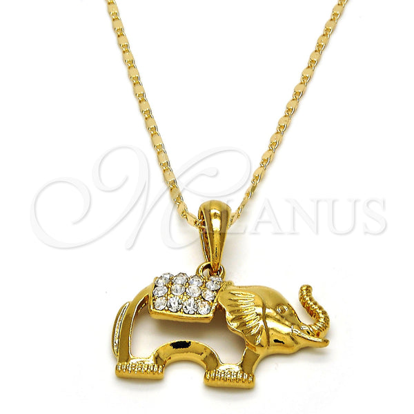 Oro Laminado Pendant Necklace, Gold Filled Style Elephant Design, with White Crystal, Polished, Golden Finish, 04.118.0115.18 (02 MM Thickness, 18 Inches Length)