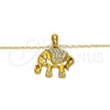 Oro Laminado Pendant Necklace, Gold Filled Style Elephant Design, with White Crystal, Polished, Golden Finish, 04.118.0116.18 (02 MM Thickness, 18 Inches Length)