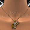 Oro Laminado Pendant Necklace, Gold Filled Style Elephant Design, with White Crystal, Polished, Golden Finish, 04.118.0117.18 (02 MM Thickness, 18 Inches Length)