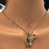 Oro Laminado Pendant Necklace, Gold Filled Style Elephant Design, with White Crystal, Polished, Golden Finish, 04.118.0117.18 (02 MM Thickness, 18 Inches Length)